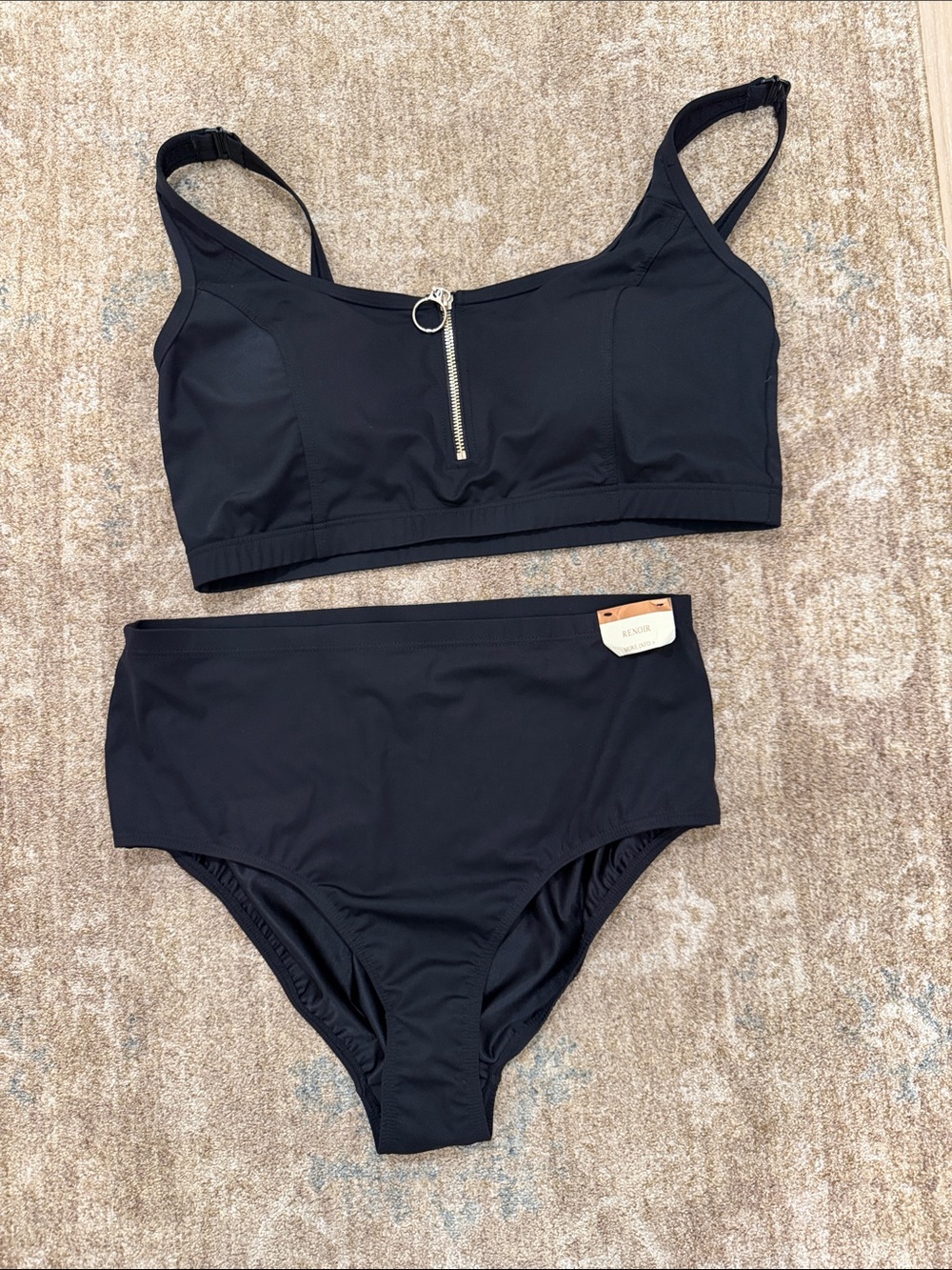 Zipper-Front Black High-Waist Bikini Set